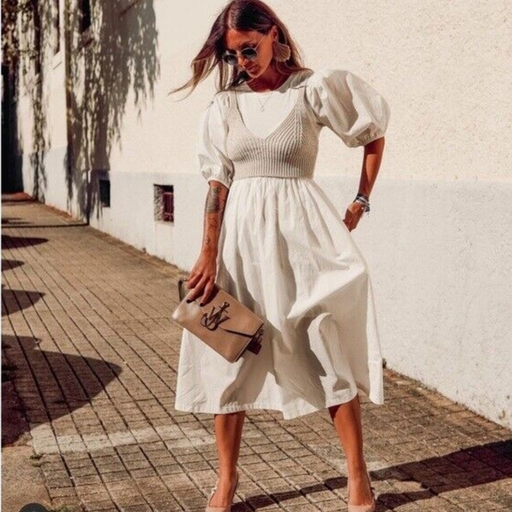 Sofie The Label White Poplin Dress With Knit Vest